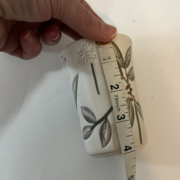 Ceramic Bathroom Soap and Brush Set Cream & Sage Floral Pottery Bowl & Cup - Picture 7 of 9